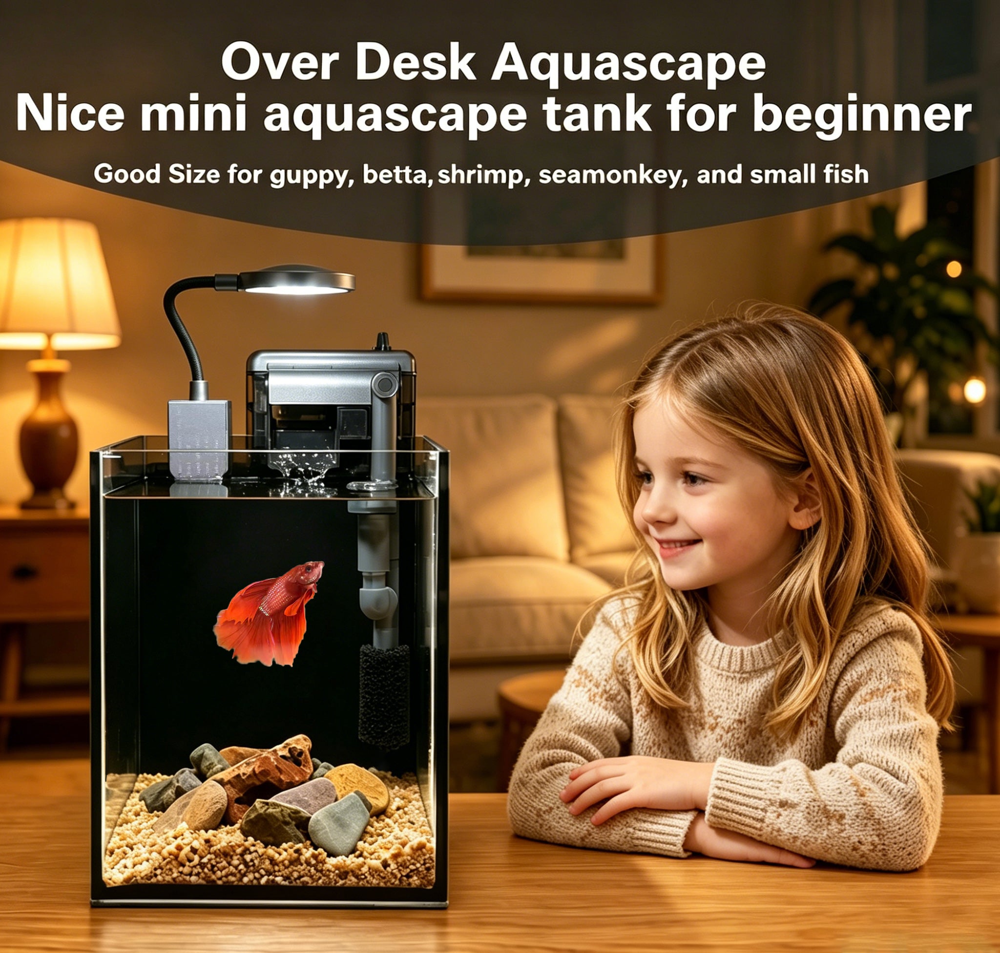 NanoCubic TERRA Betta Tank Kit | LED, Filter & Decor Starter Set | 1.2 Gallon Nano Aquarium Kit | OOZY