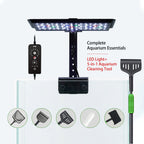 OOZY Fish Tank Aquarium Bundle: Auto 24/7 LED Lighting + 5-in-1 Cleaning Tool Kit
