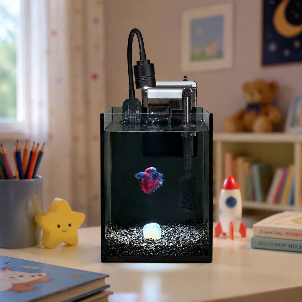 NanoCubic COSMO Betta Tank Kit | LED, Filter & Decor Starter Set | 1.2 Gallon Nano Aquarium Kit | OOZY
