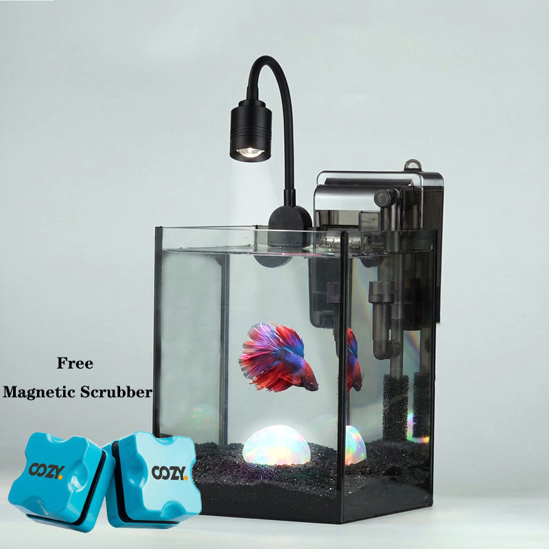 OOZY Complete Betta Aquarium Combo | NanoCubic COSMO Tank Kit + Pre-Treated Driftwood Landscape Pack