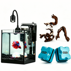 OOZY Complete Betta Aquarium Combo | NanoCubic COSMO Tank Kit + Pre-Treated Driftwood Landscape Pack