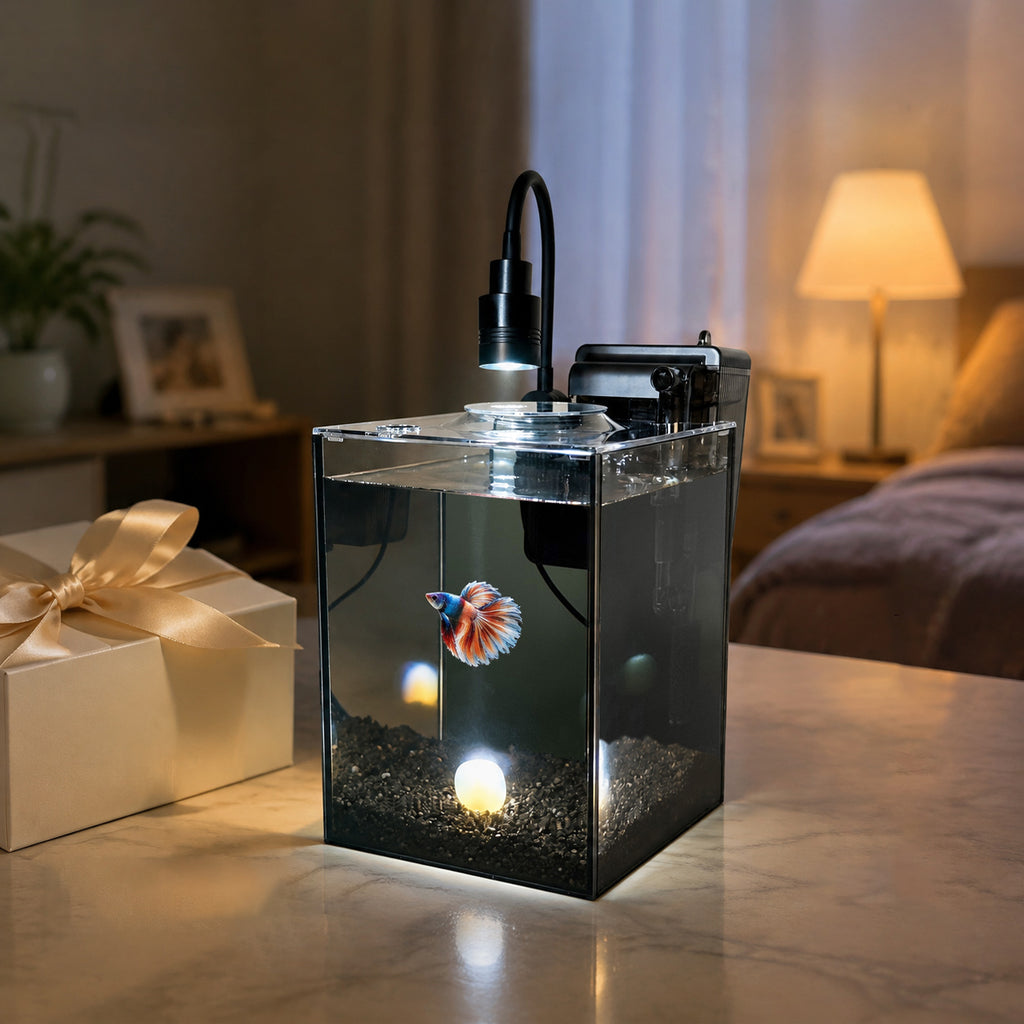 NanoCubic COSMO Betta Tank Kit | LED, Filter & Decor Starter Set | 1.2 Gallon Nano Aquarium Kit | OOZY