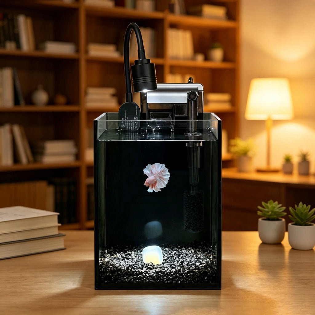 NanoCubic COSMO Betta Tank Kit | LED, Filter & Decor Starter Set | 1.2 Gallon Nano Aquarium Kit | OOZY